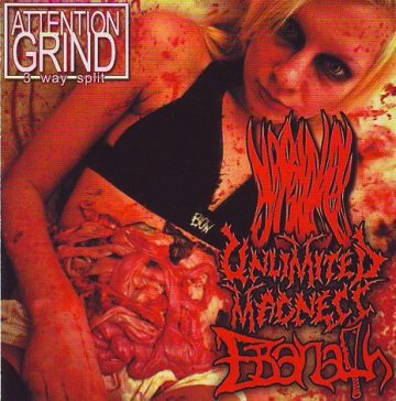 Cover for Attention 3 Way Grind Split CD - Vaginal Juice / Unlimited Madness / Ebanath
