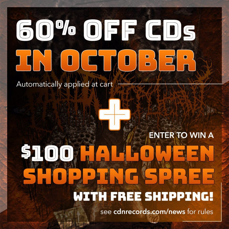 Updated promo graphic for 60% off CDs and Halloween Shopping Spree contest