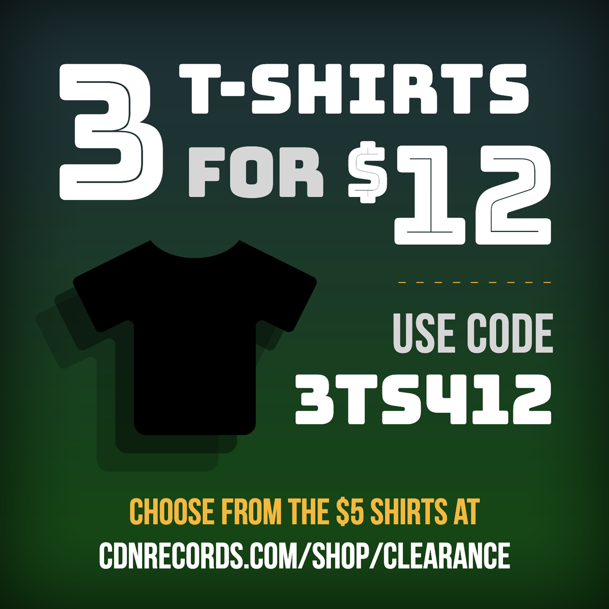 3 t-shirts for $12 CAD promo graphic