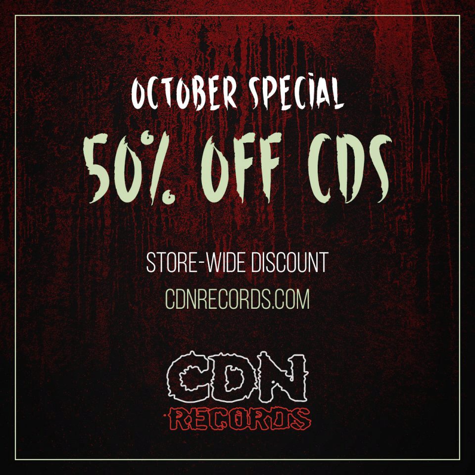 Promo graphic for store-wide 50% off CDs