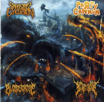 Cover for Parasitic Ejaculation, Party Cannon, Gorevent, Bloodscribe - Cannons of Gore Soaked, Blood Drenched, Parasitic Sickness