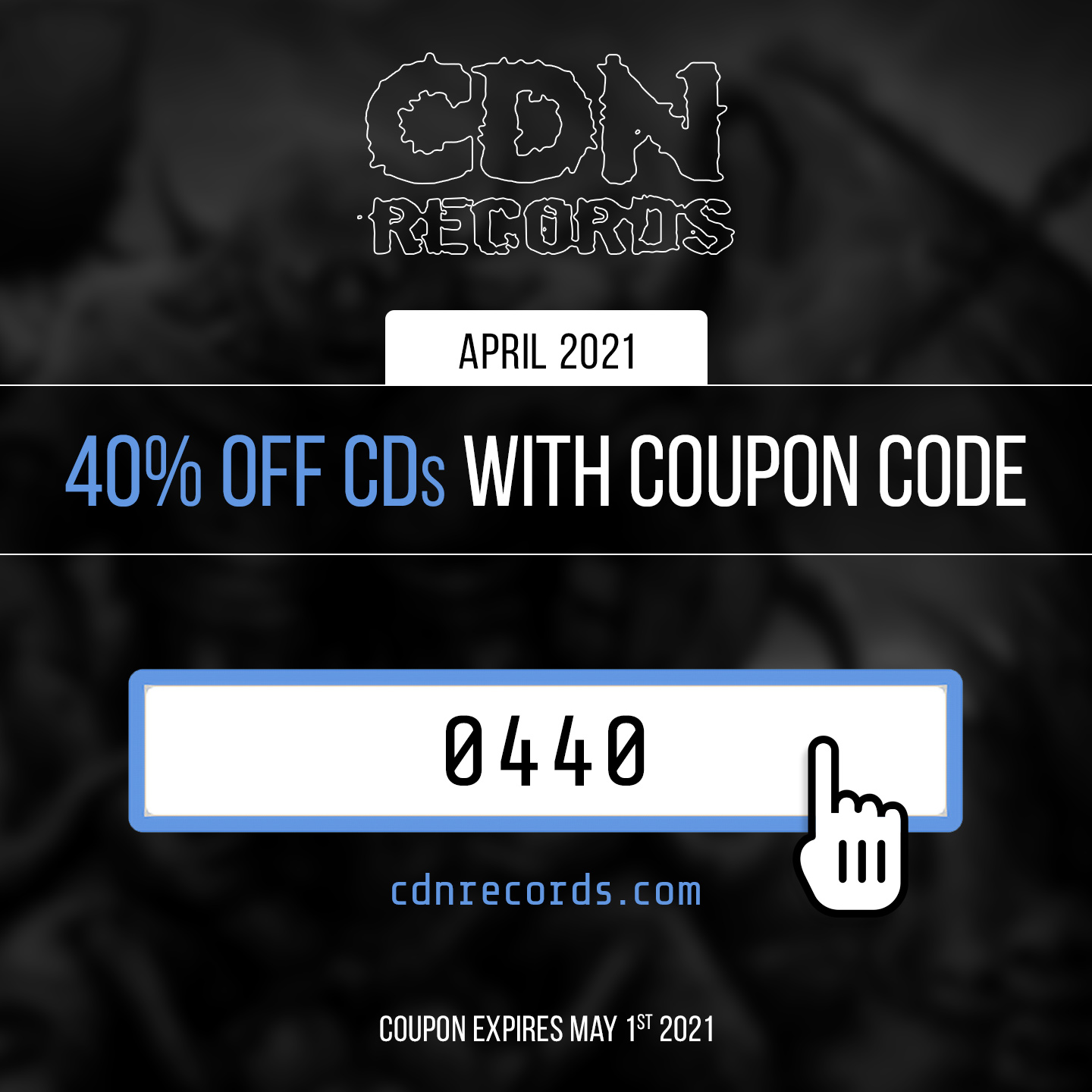 promo graphic for 40% off CDs