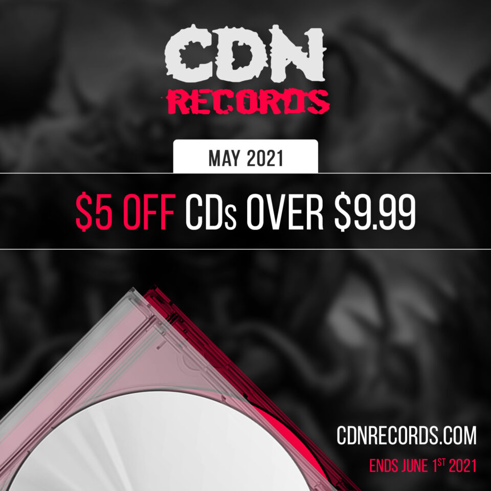 Promo graphic for May sale on CDs