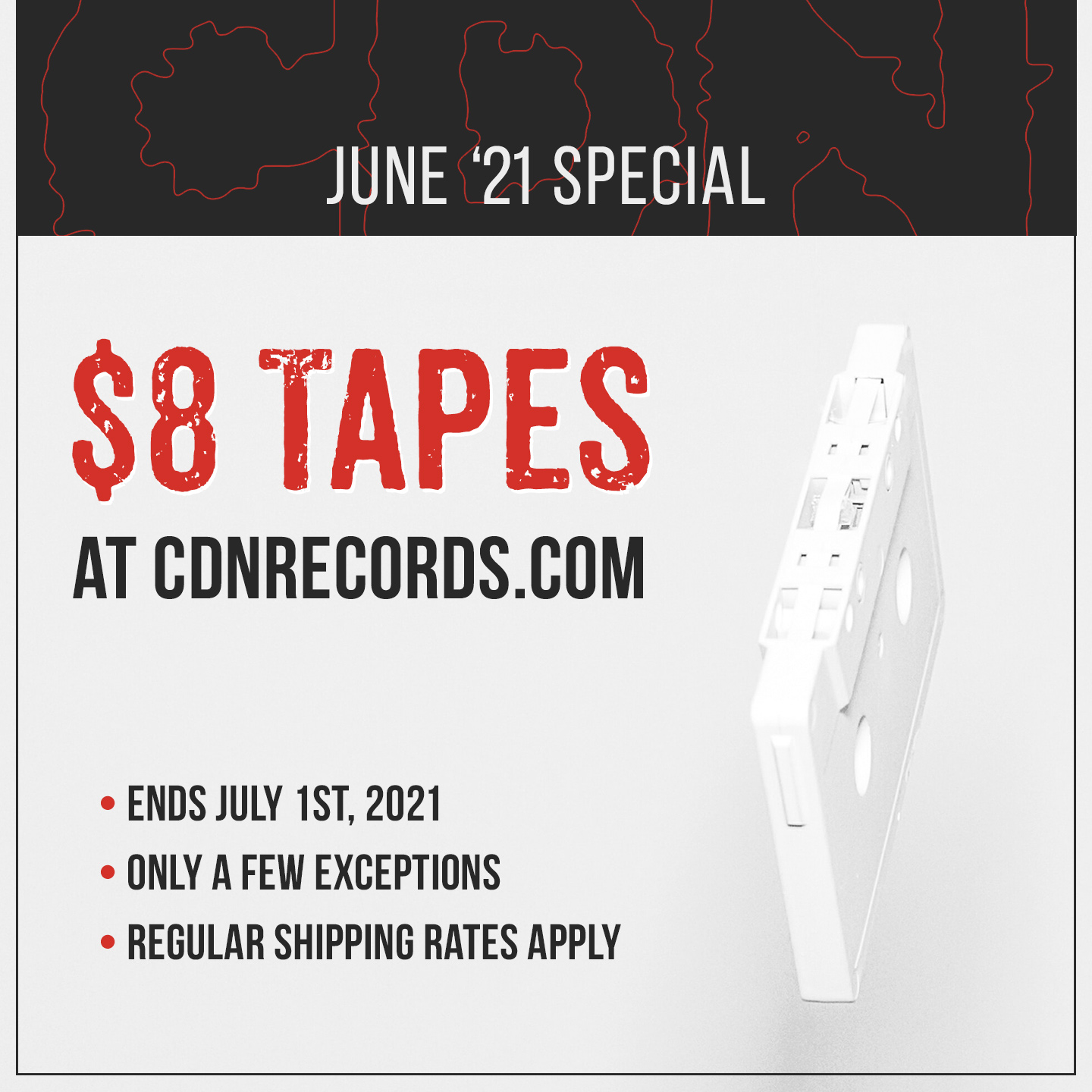 Promo graphic for $8 tapes