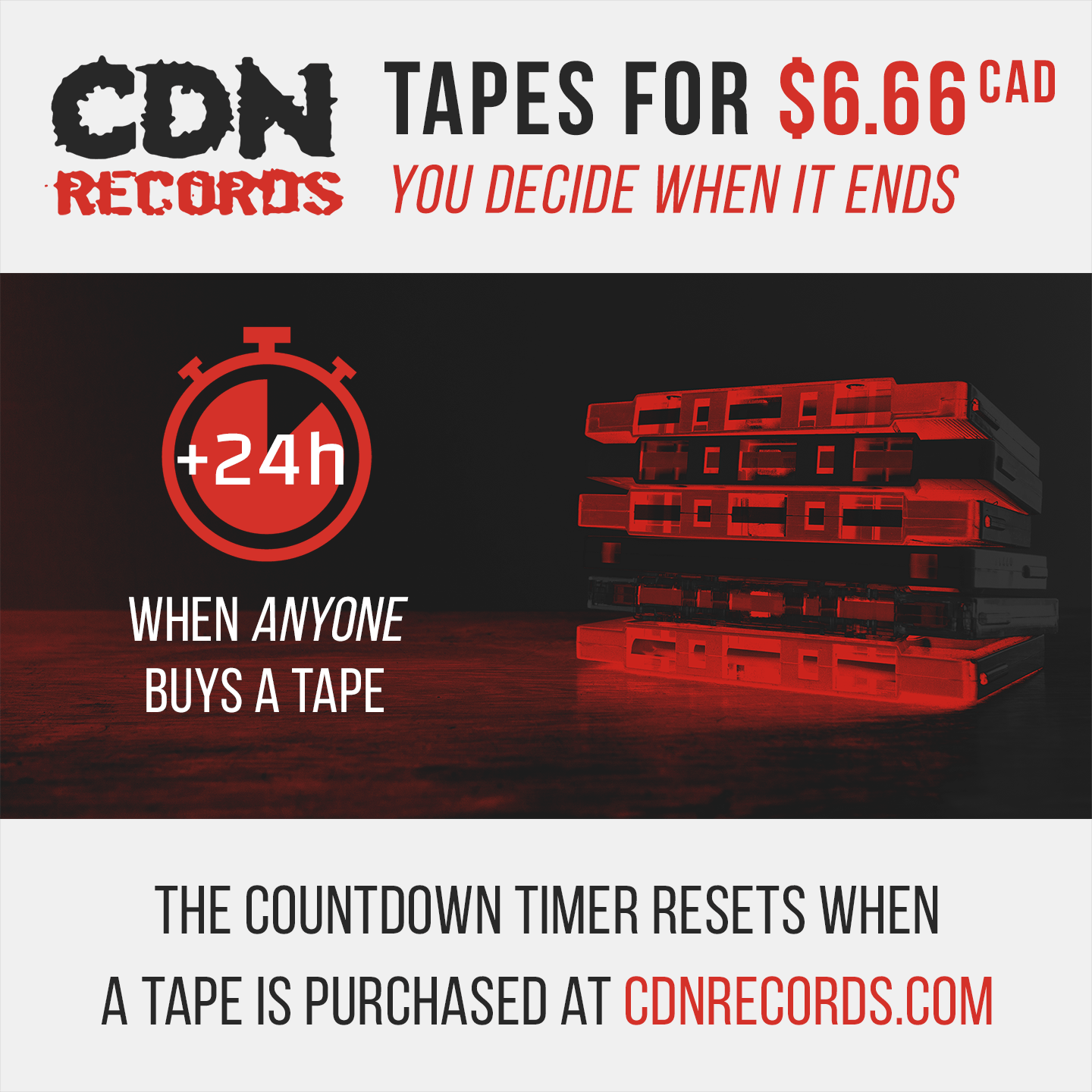 Promo for timed tape sale